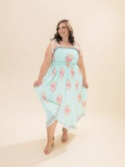 Printed Smocked Bodice Tie Strap Midi Dress | S - 3XL