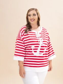 Marine Striped Short Sleeve Pullover With Anchor Graphic Top| S-3XL -Discount Divas Shop 2ddd270730d048da0115937d3ebb1f04