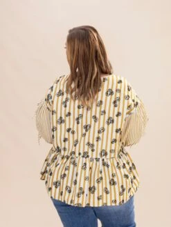Flocked Floral Printed Striped Peplum Top | S-3XL -Discount Divas Shop 2df75bca75e709907038326d2916fdd5
