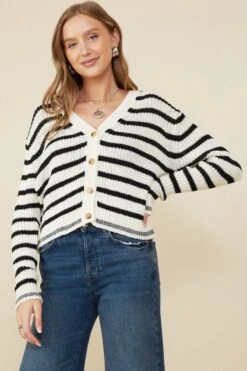 Striped Buttoned Sweater Cardigan | S - L Hayden
