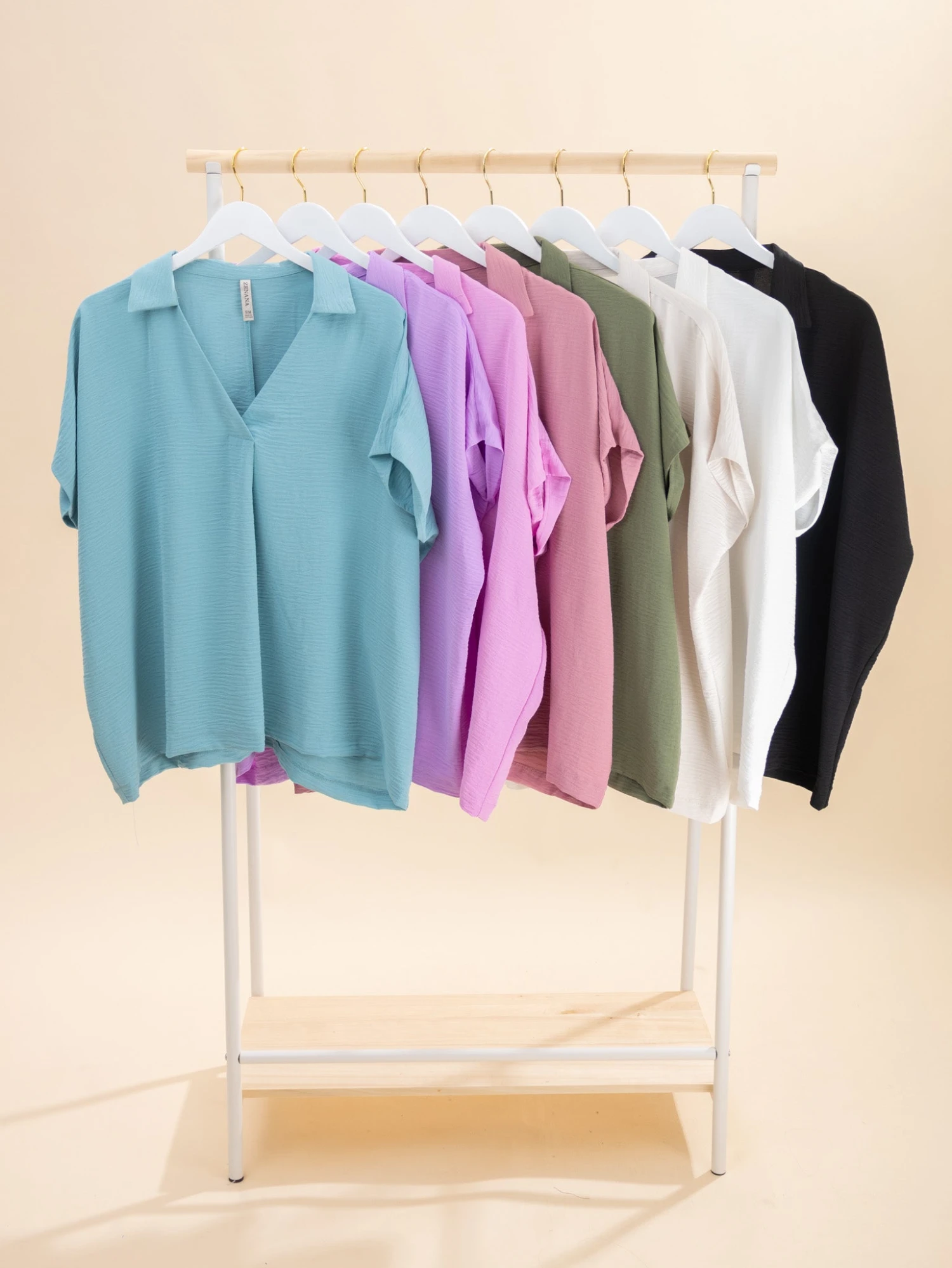 Zenana Airflow Collared V Neck Short Sleeve Top | S/M-L/XL 12 Zenana Airflow Collared V Neck Short Sleeve Top | S/M-L/XL - Image 12