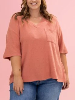 Comfy Knit V Neck Short Sleeve Top W/ Pocket By DD Design | S-3XL -Discount Divas Shop 30c79d50e3e075d5e8fa13764a76d4b1