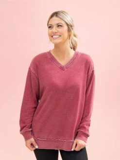 Lived In V Neck Rounded Hem Sweatshirt W/ Pockets By DD Design | S-3XL -Discount Divas Shop 311bf7b3e10a72a0daf861ae4a281524