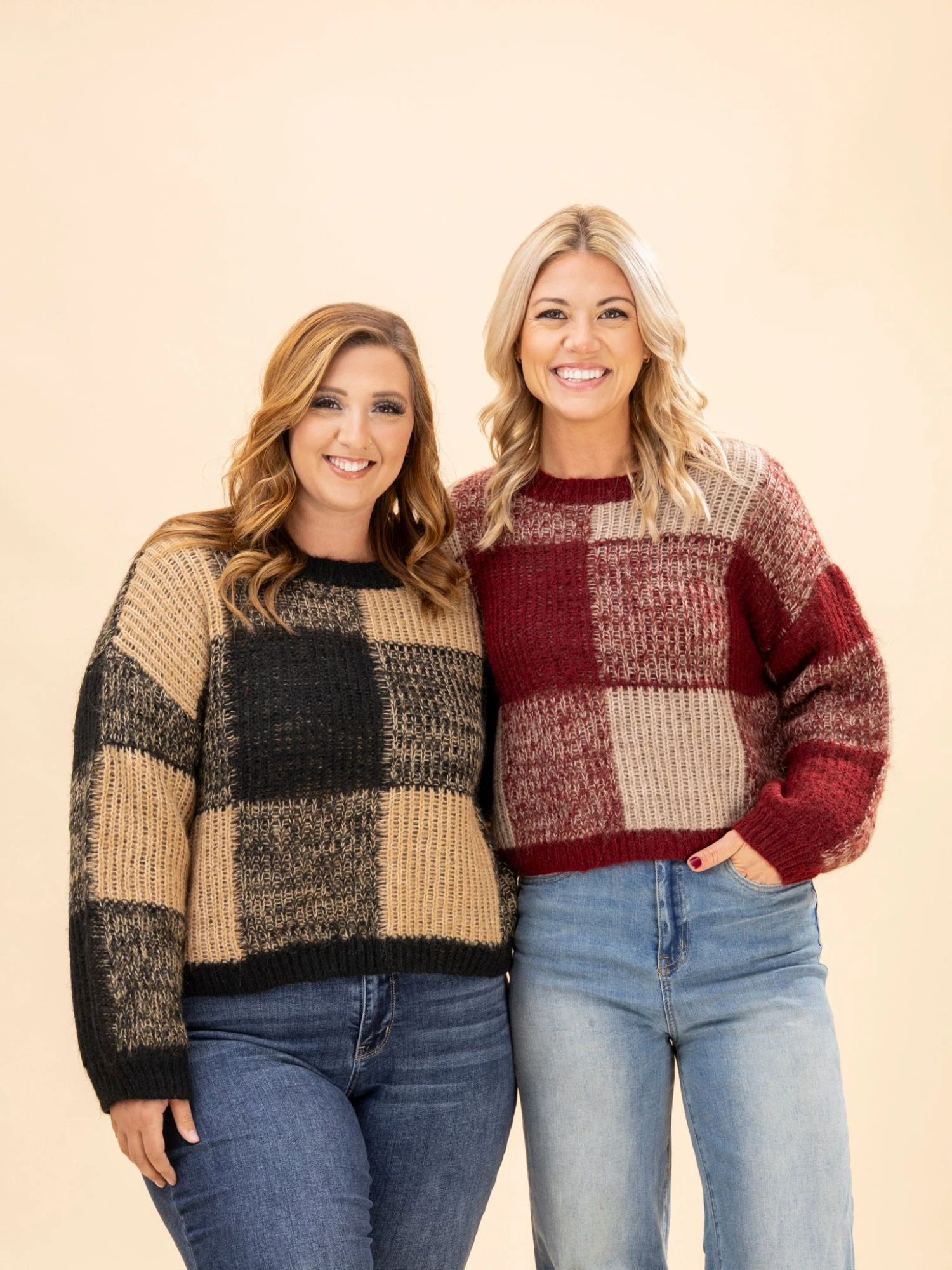 Plaid Knit Pattern Crewneck Pullover Sweater | S-L 1 Plaid Knit Pattern Crewneck Pullover Sweater | S-L