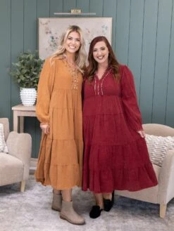 Cotton Long Sleeve Open Collar Tiered Midis Dress | S-XL