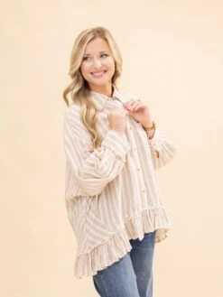 3/4 Sleeve Striped Linen Shirt | S-L -Discount Divas Shop 3370c4c87de673fa608bac2b15b83dba