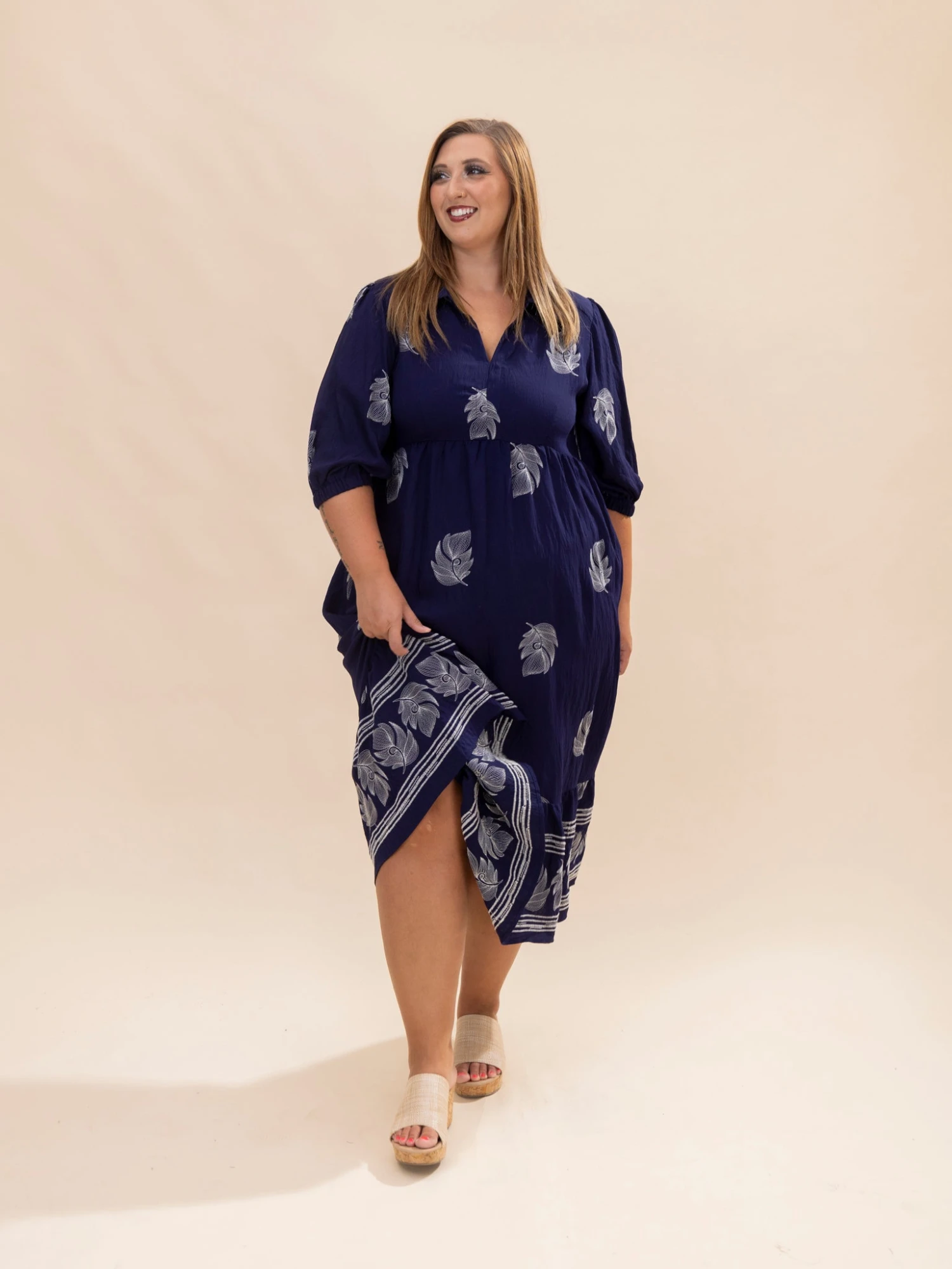 Embroidered Collared Midi Dress | S-L 2 Embroidered Collared Midi Dress | S-L - Image 2