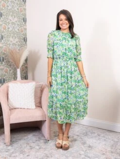 Floral Woven Short Sleeve Midi Dress | S - 3X