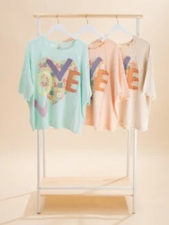 Love Patch Front Washed Oversized Boxy Top | S-L