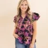Floral Printed Ruffle Sleeve Blouse | S-3XL