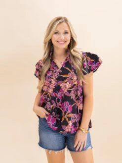 Floral Printed Ruffle Sleeve Blouse | S-3XL