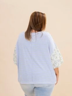 Floral Short Sleeve Striped Knit Pullover Top | S-3XL -Discount Divas Shop 34d0018ec3cd25474a5ed6486ac8516f