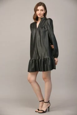 Faux Leather Split Neck Flounce Hem Dress | S - L Fate