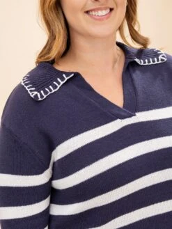 STACCATO Long Sleeve Blanket Stitch Collar Striped Sweater | S-XL -Discount Divas Shop 35423f19c909f5ebe1fd52dbbff61e7a