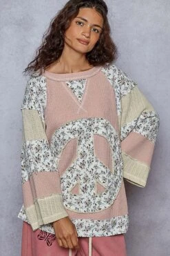 Mixed Media Print Peace Patch Roomy Fit Top | S - L POL