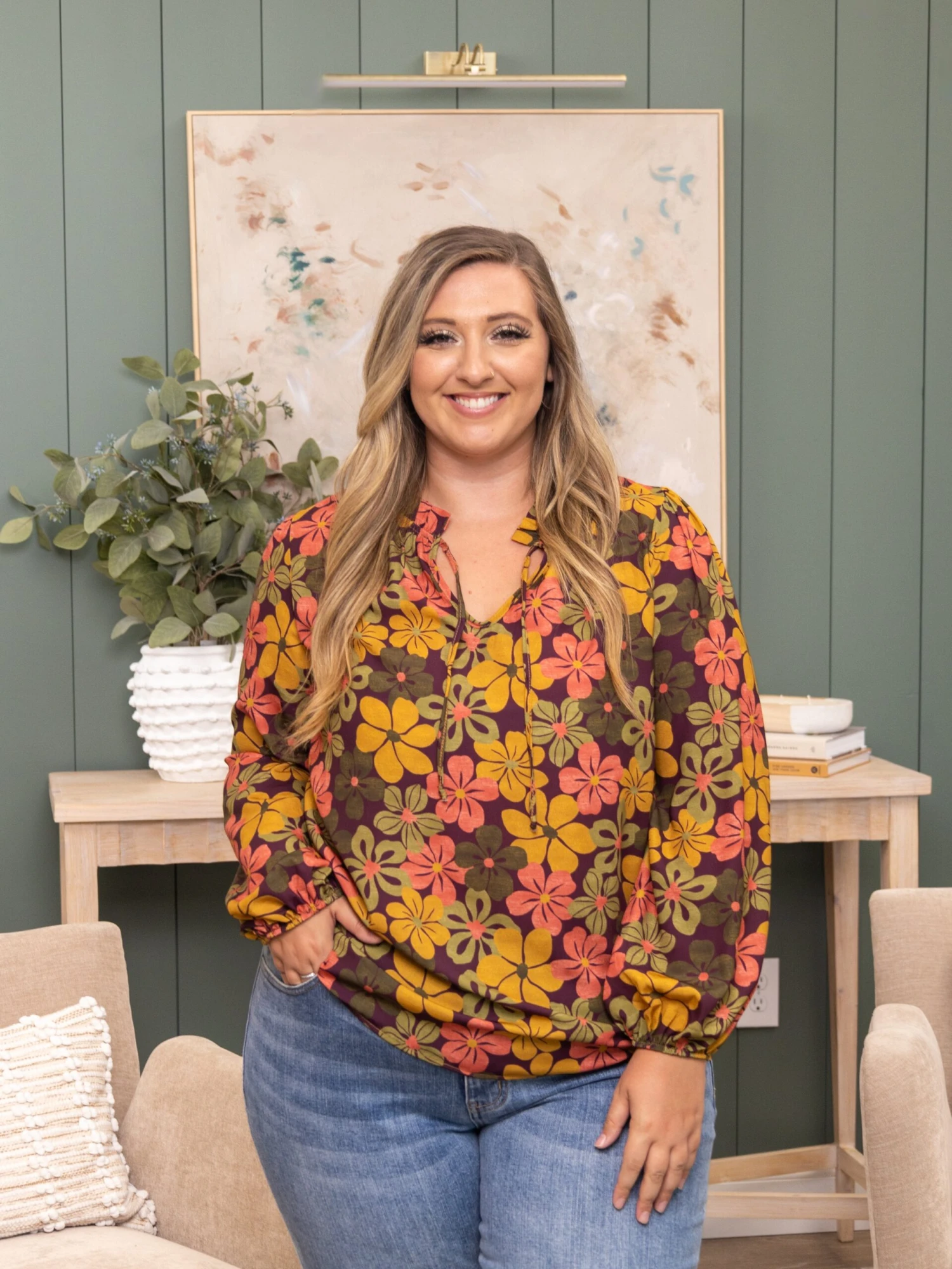 Amalia Floral Print Tie Neck Top | S - XL 1 Amalia Floral Print Tie Neck Top | S - XL