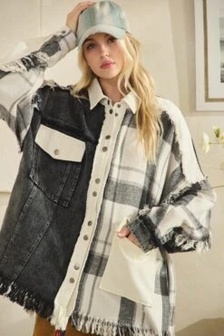 Washed Mix Fabric Button Down Shacket | S - XL Oli & Hali