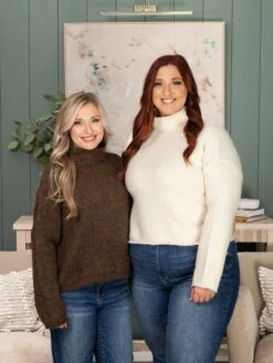 Funnel Neck Drop Shoulder Long Sleeve Sweater | S-L