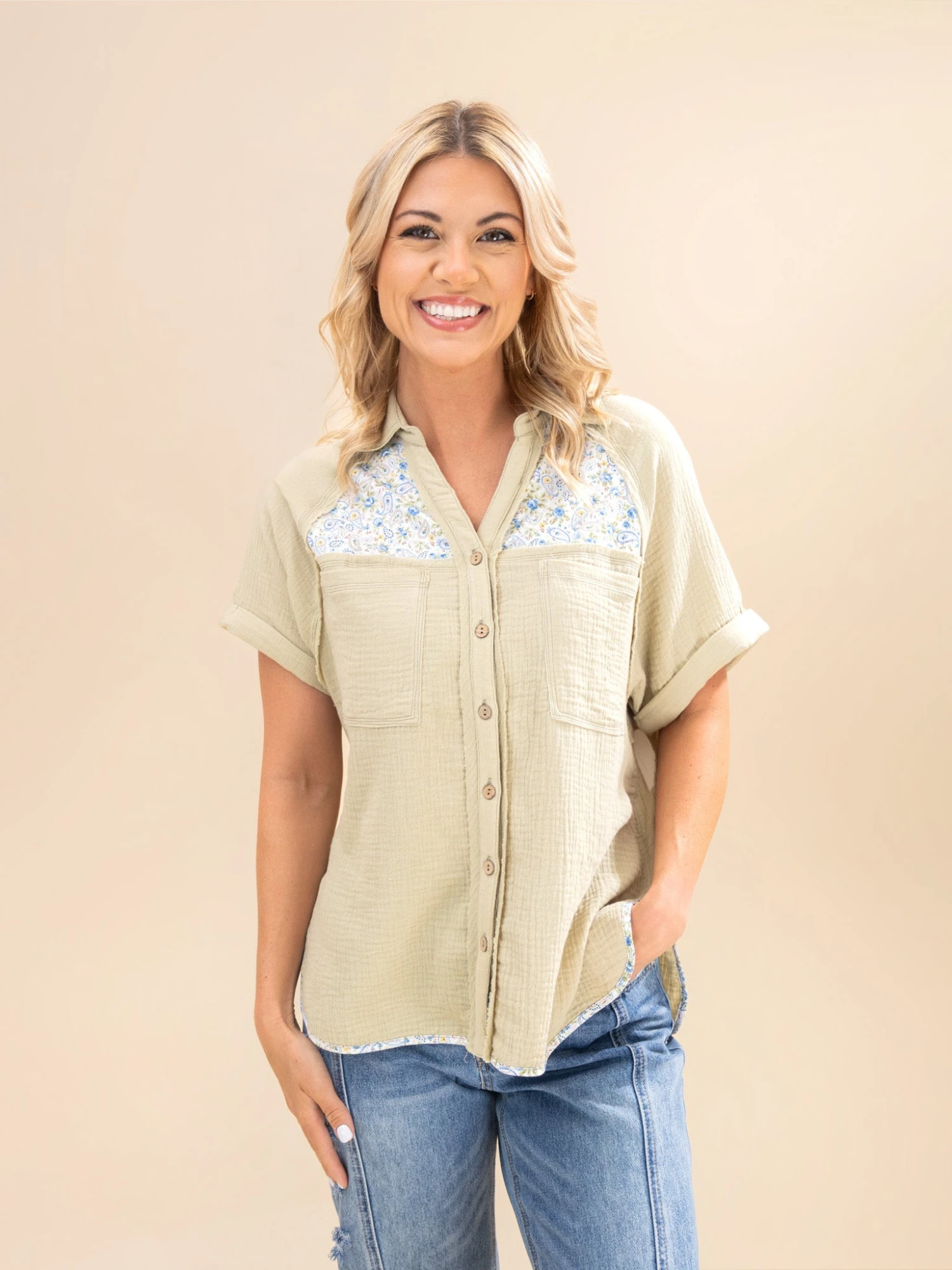 Soft Wash Paisley Panel Button Down Shirt | S-L 2 Soft Wash Paisley Panel Button Down Shirt | S-L - Image 2