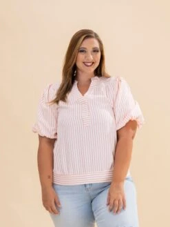 Bubble Sleeve Striped Woven Top | S-L -Discount Divas Shop 377706739d33bb836b956b146942f003