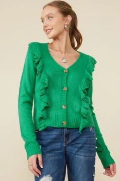 Ruffle Detail Buttoned Sweater Cardigan | S - 3XL Hayden