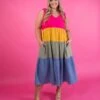 Cotton Gauze Colorblock Tiered Sleeveless Maxi Dress | S - XL
