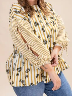 Flocked Floral Printed Striped Peplum Top | S-3XL -Discount Divas Shop 3a098cc58c83fbf652ac9d301238eca8