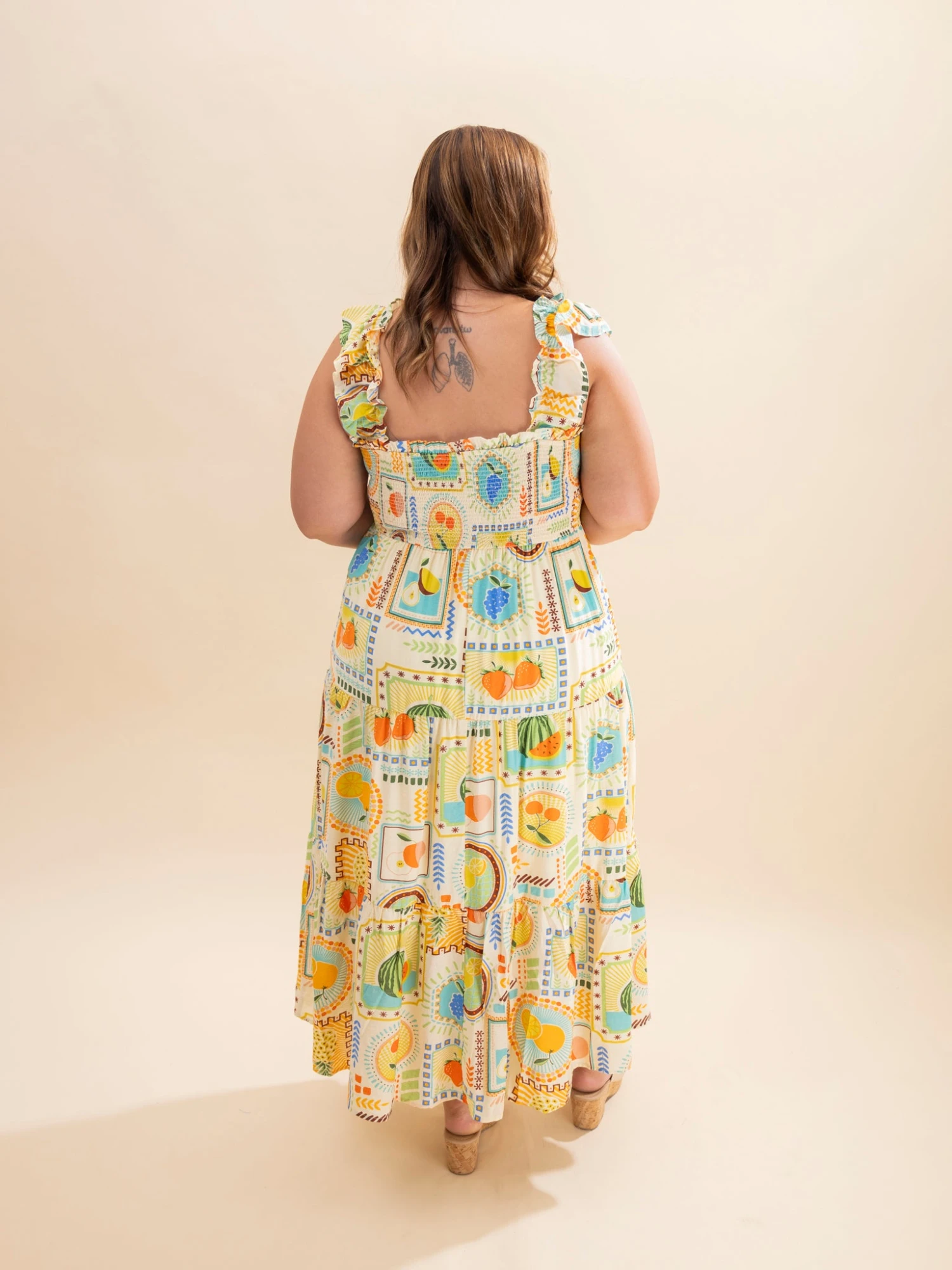 Multi Color Fruit Print Smocked Midi Dress | S-3X 3 Multi Color Fruit Print Smocked Midi Dress | S-3X - Image 3