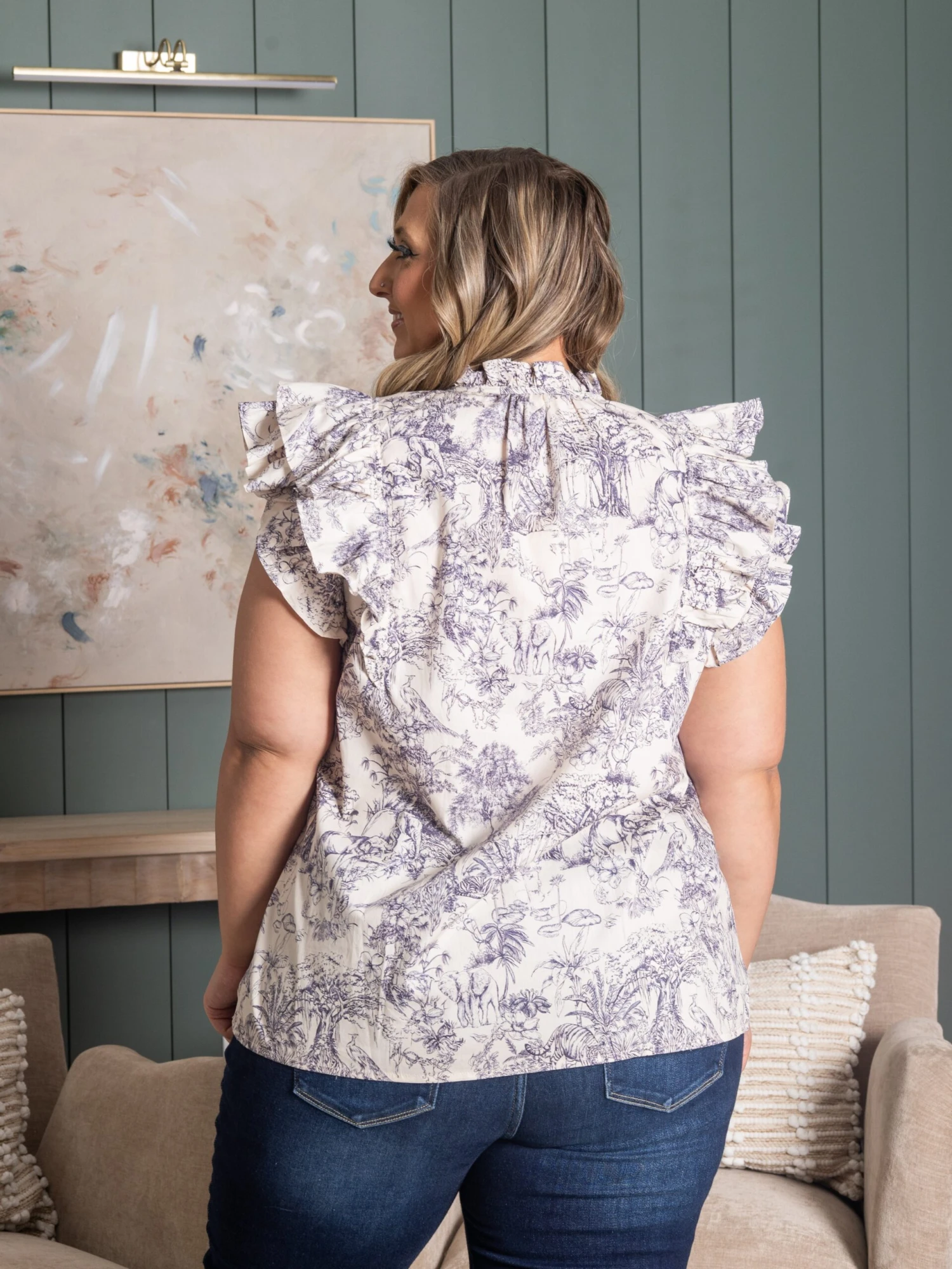 Printed Ruffle Sleeve V-Neck Top | S - 2X 4 Printed Ruffle Sleeve V-Neck Top | S - 2X - Image 4