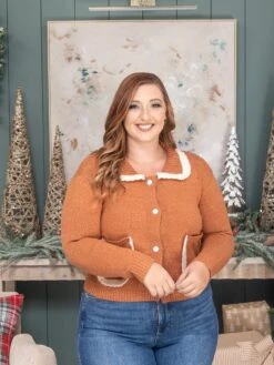 Collared Sweater Cardigan W/ Contrast Ruffle Edge | S-L Thanksgiving