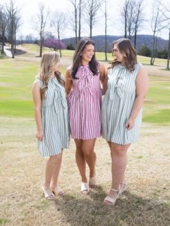 Striped Print Short Dress With Front Bow Detail | S-XL -Discount Divas Shop 3c27fa161375be92fb446394c32e0bc3