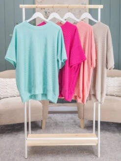 Wave Rib Oversized Short Sleeve Sweatshirt | S/M-L/XL