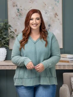 Long Sleeve V-Neck Mineral Washed Top | S-L Easel -Discount Divas Shop 3c9f11d1ffa0bb3715197c8eb24a6b0d