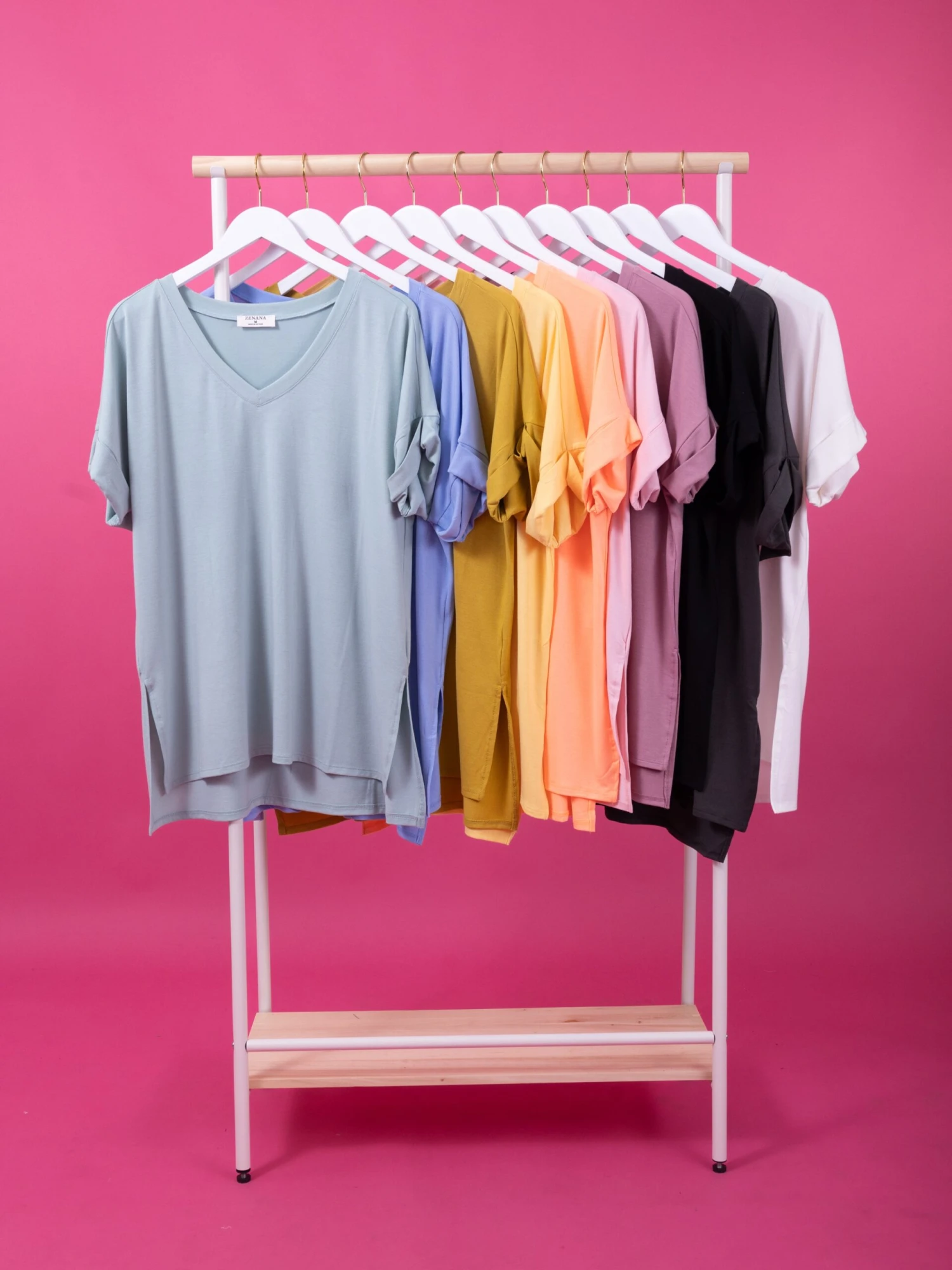 Zenana Vneck Rolled Short Sleeve V-Neck Top | S-3X 1 Zenana Vneck Rolled Short Sleeve V-Neck Top | S-3X