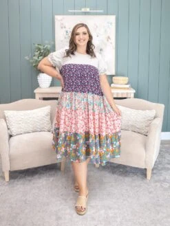 Mixed Print Tiered Midi Dress | S-L -Discount Divas Shop 3e281f9dc99663d05603e15cbd76417b