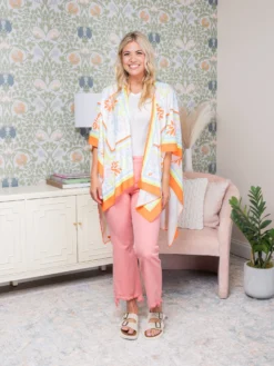 Boho Floral 3/4 Sleeve Split Open Front Kimono | O/S