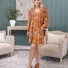 Floral Printed V-Neck Long Sleeve Mini Dress | S - 3XL