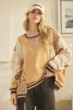 Washed Mix Fabric Sweater Top | S - XL Oli & Hali -Discount Divas Shop 3e648398a1751021a7cb1583c1a19b03