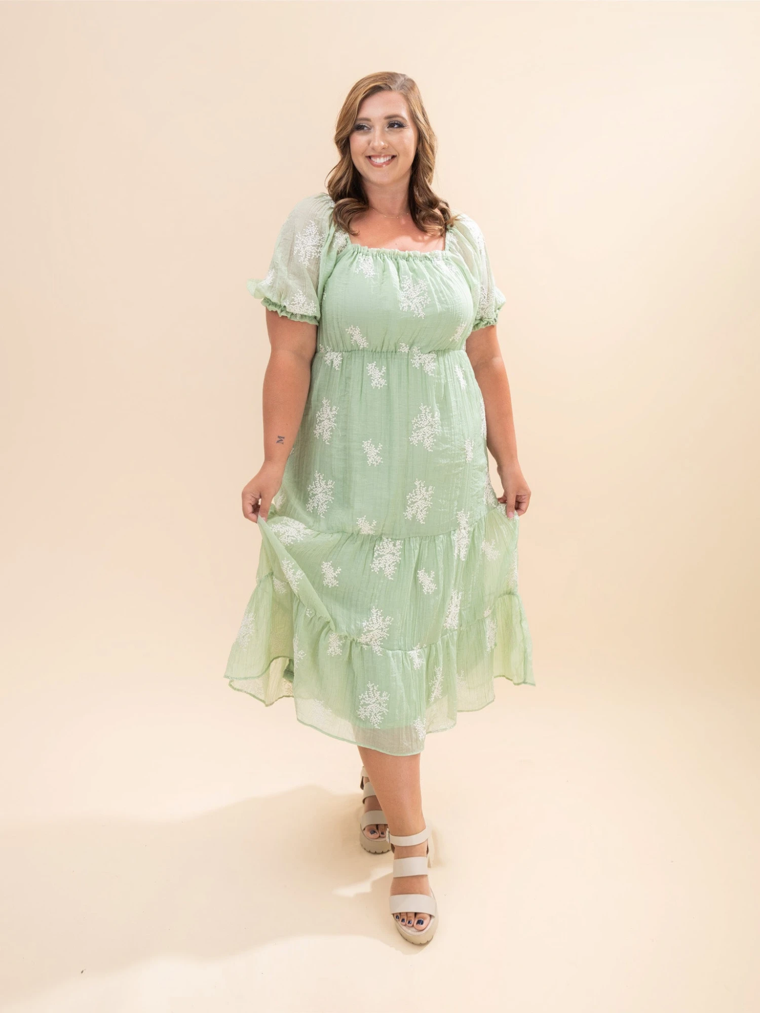 Embroidered Puff Sleeve Midi Dress | S-L 2 Embroidered Puff Sleeve Midi Dress | S-L - Image 2