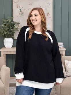 Color Contrast Round Neck Long Sleeve Knitted Sweater | S-3X -Discount Divas Shop 3fd924b659f1940730da7582abc34ce2