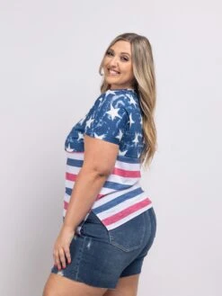 BiBi Star And Stripe Jersey Knit American Flag Top | S - XL -Discount Divas Shop 3fe18485c02a727076aed1c5846556a6
