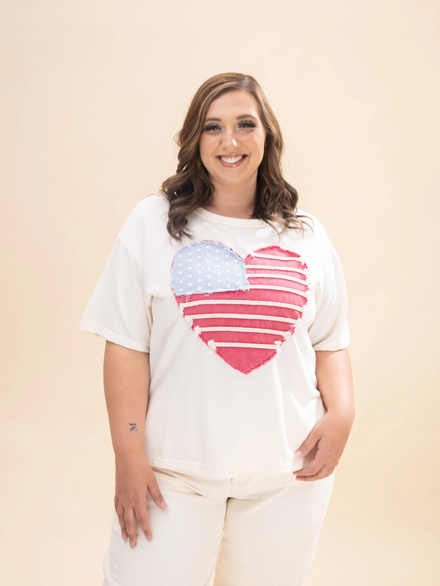 Vintage Heart Flag Patched Top | S-L Americana 1 Vintage Heart Flag Patched Top | S-L Americana