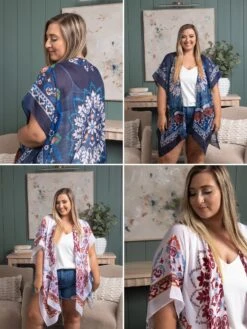 Women's Lightweight Damask Print Kimono Summer Concerts & Festivals