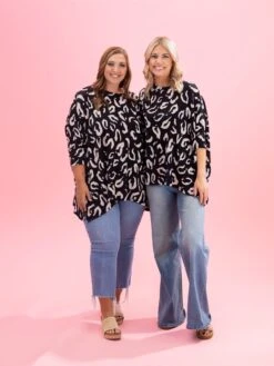Raised Rib Black Leopard Easy Fit 3/4 Sleeve Top By DD Design | Reg-Plus -Discount Divas Shop 40225c9f32ce1bda209320000c08dfac