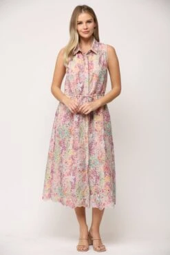 PRE-ORDER Printed Lace Sleeveless Button Front Dress | S - L Fate