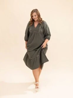 Solid Long Sleeve Collared Midi Dress | S-L -Discount Divas Shop 40b0dc801dcfa565d990401cb744ea8b