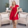 Solid Textured Short Bubble Sleeve Fit & Flare Pullover Dress | S-L