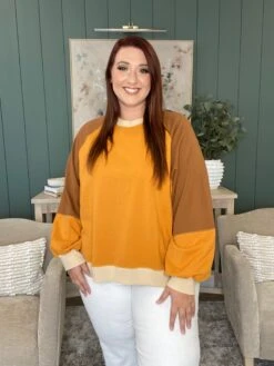 Long Sleeve Color Block Pullover Top | S-L Easel