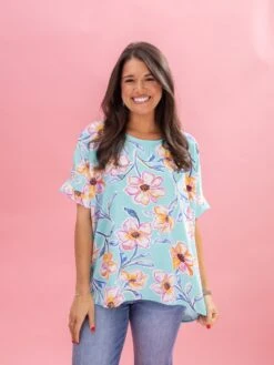 Floral Airflow Short Sleeve W/ Band Round Neck Top By DD Design | S-3XL -Discount Divas Shop 41c1a38979932e84e1d9d497faade16d