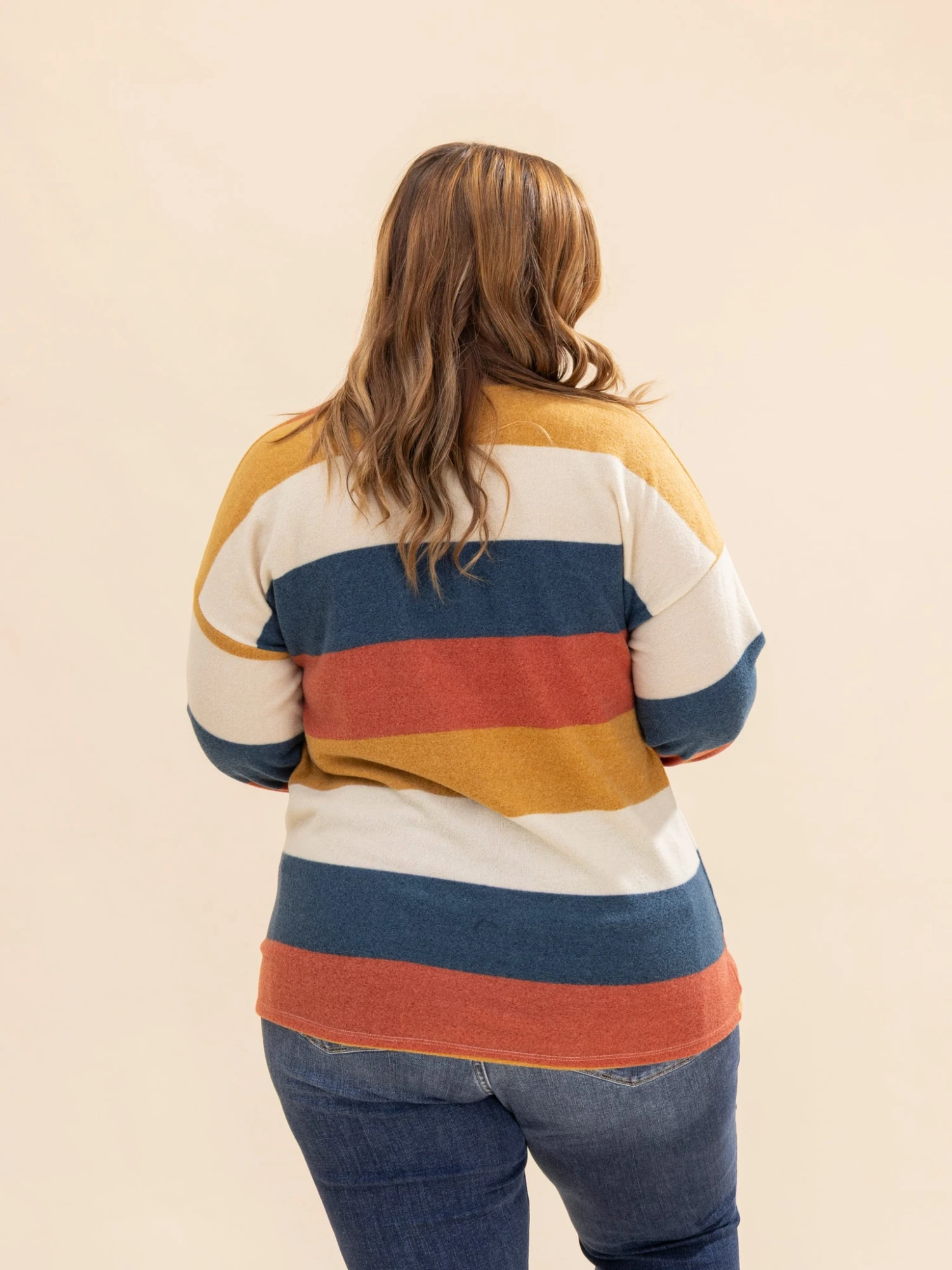 Long Puff Sleeve Round Neck Stripe Top | S-3X 4 Long Puff Sleeve Round Neck Stripe Top | S-3X - Image 4